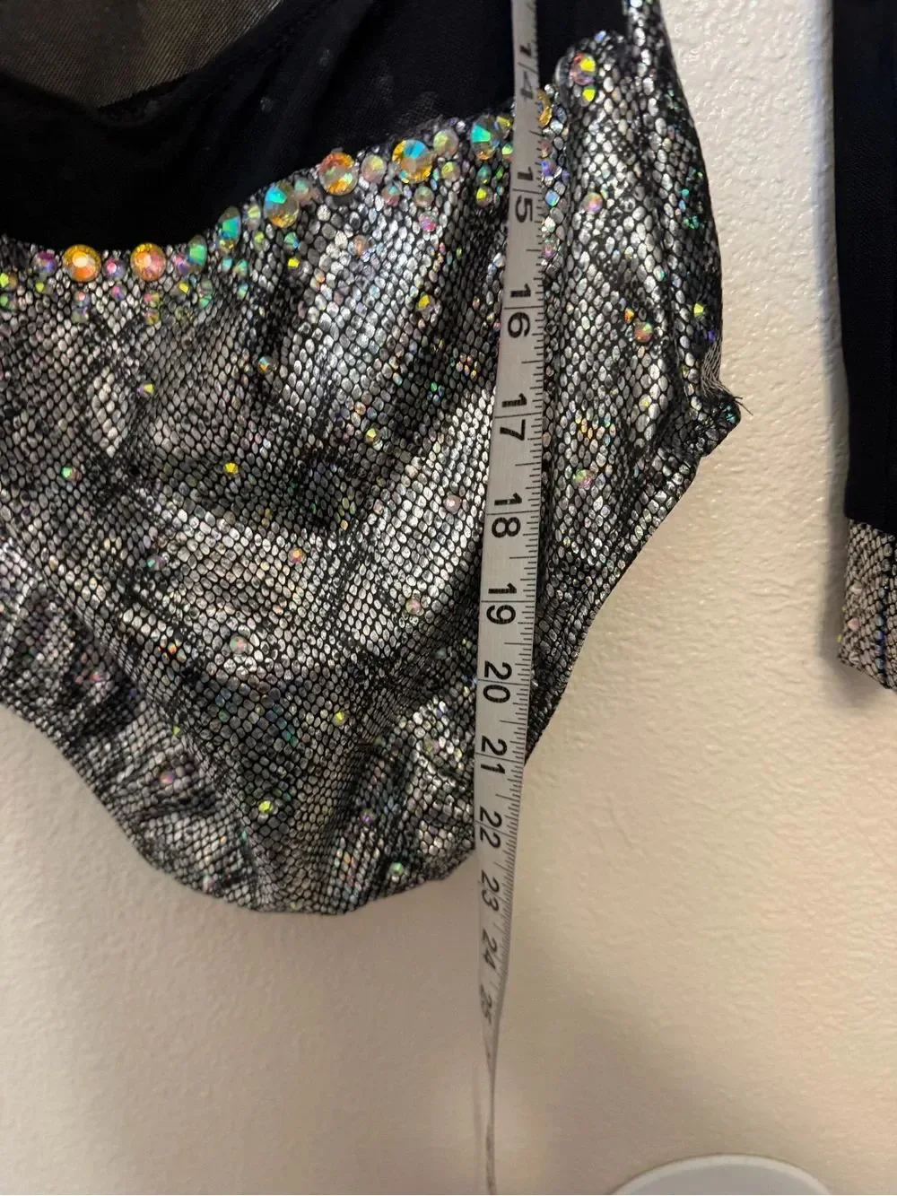 Glamour Silver Snakeskin Contemporary Dance Costume long Sleeve Rhinestone LC